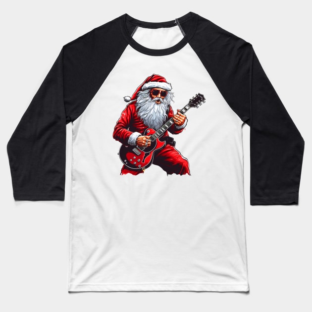 Guitar Santa Baseball T-Shirt by MZeeDesigns